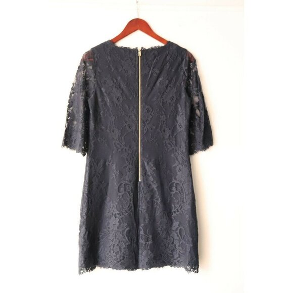 Ted Baker Women's Size 2 US 4/6 Small Navy Blue Dress 3/4 Sleeve Sheer Lace Mini - Picture 4 of 5